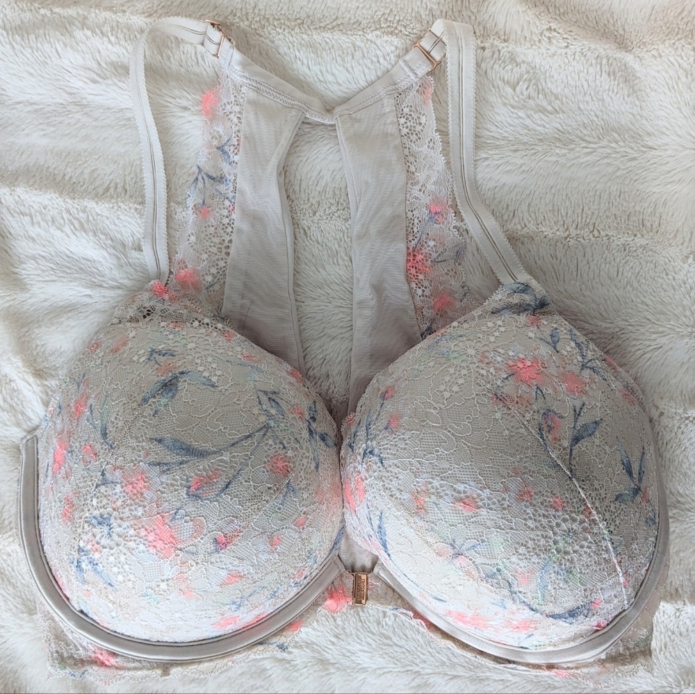 Pink Victoria's secret Date Push Up Bra floral lace 36DDD